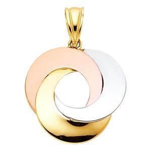 14K Gold Tri Color 19mm Love Circle Pendant - silverdepot