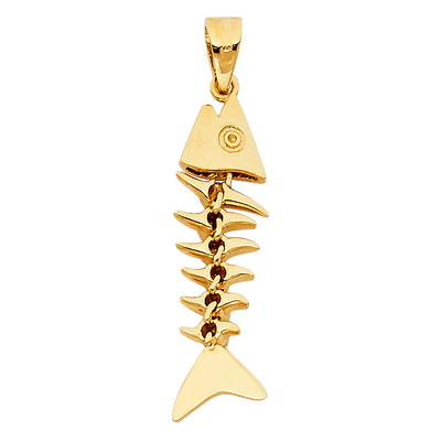 14K Yellow Gold 8mm Motion Fish Bone Pendant