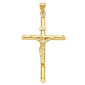 14K Yellow Gold 37mm Religious Crucifix Pendant