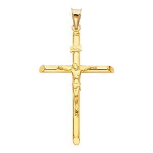 14K Yellow Gold 28mm Religious Cross Crucifix Pendant