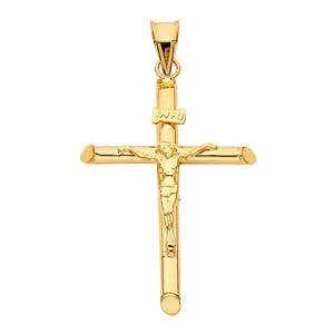 14K Yellow Gold 23mm Religious Cross Crucifix Pendant