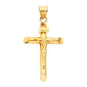 14K Yellow Gold 17mm Religious Cross Crucifix Pendant