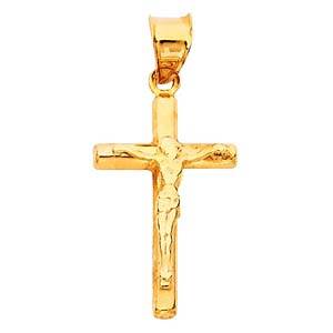 14K Yellow Gold 12mm Religious Cross Crucifix Pendant
