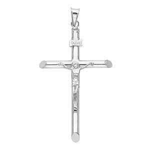 14K White Gold 32mm Jesus Religious Cross Crucifix Pendant
