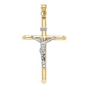 14K Two Tone 37mm Jesus Religious Cross Crucifix Pendant