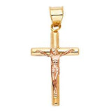 14K Two Tone 12mm Jesus Religious Cross Crucifix Pendant