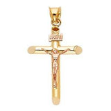 14K Two Tone 17mm Jesus Religious Cross Crucifix Pendant