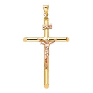 14K Two Tone 24mm Jesus Religious Cross Crucifix Pendant