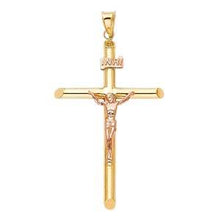 Load image into Gallery viewer, 14K Two Tone 24mm Jesus Religious Cross Crucifix Pendant