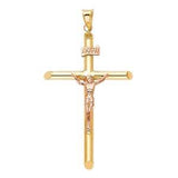 14K Two Tone 24mm Jesus Religious Cross Crucifix Pendant