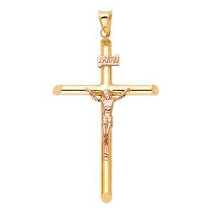 14K Two Tone 27mm Jesus Religious Cross Crucifix Pendant