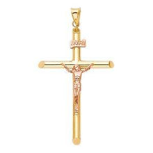 Load image into Gallery viewer, 14K Two Tone 32mm Jesus Religious Cross Crucifix Pendant