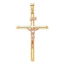 Load image into Gallery viewer, 14K Two Tone 32mm Jesus Religious Cross Crucifix Pendant