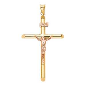 14K Two Tone 32mm Jesus Religious Cross Crucifix Pendant