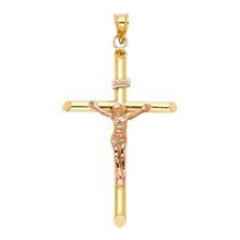 Load image into Gallery viewer, 14K Two Tone 37mm Jesus Religious Cross Crucifix Pendant