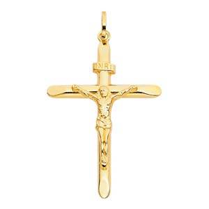 14K Yellow Gold 31mm Jesus Religious Crucifix Cross Pendant