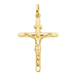14K Yellow Gold 27mm Jesus Religious Crucifix Cross Pendant