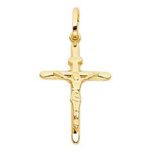 Load image into Gallery viewer, 14K Yellow Gold 18mm Jesus Religious Crucifix Cross Pendant