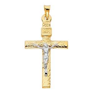 14K Two Tone 26mm Jesus Religious Crucifix Cross Pendant