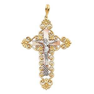 14K Tri Color 31mm Jesus Religious Crucifix Cross Pendant