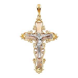 14K Tri Color 25mm Jesus Religious Crucifix Cross Pendant