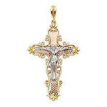 Load image into Gallery viewer, 14K Tri Color 25mm Jesus Religious Crucifix Cross Pendant