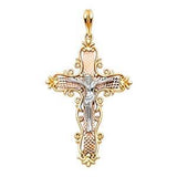 14K Tri Color 25mm Jesus Religious Crucifix Cross Pendant