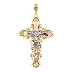 14K Tri Color 25mm Jesus Religious Crucifix Cross Pendant