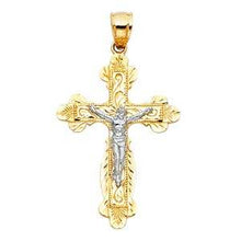 Load image into Gallery viewer, 14K Two Tone 22mm Jesus Religious Crucifix Cross Pendant