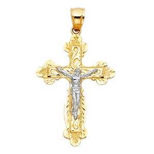 14K Two Tone 22mm Jesus Religious Crucifix Cross Pendant