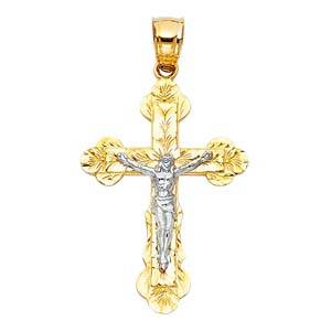 14K Two Tone 20mm Jesus Religious Crucifix Cross Pendant