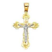 Load image into Gallery viewer, 14K Two Tone 20mm Jesus Religious Crucifix Cross Pendant