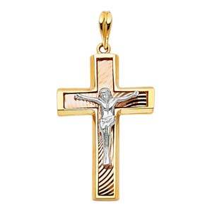 14K Tri Color 21mm Jesus Religious Crucifix Cross Pendant