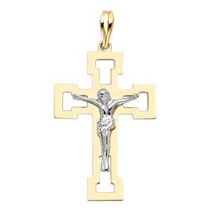 14K Two Tone 21mm Jesus Religious Crucifix Cross Pendant