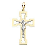 14K Two Tone 21mm Jesus Religious Crucifix Cross Pendant