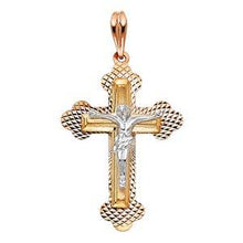 Load image into Gallery viewer, 14K Tri Color 21mm Jesus Religious Crucifix Cross Pendant