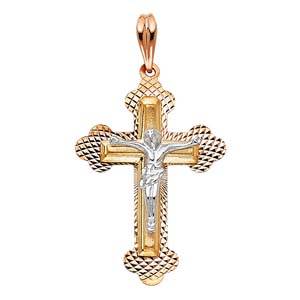 14K Tri Color 21mm Jesus Religious Crucifix Cross Pendant