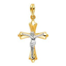 Load image into Gallery viewer, 14K Two Tone 18mm Jesus Religious Crucifix Cross Pendant