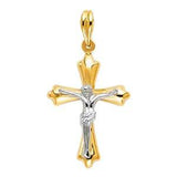 14K Two Tone 18mm Jesus Religious Crucifix Cross Pendant