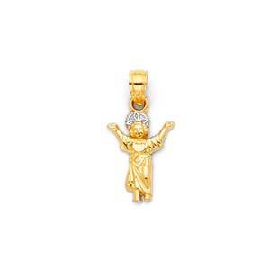 14K Two Tone 10mm Praying Jesus Religious Pendant