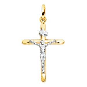 14K Two Tone 20mm Jesus Religious Crucifix Cross Pendant