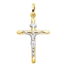 Load image into Gallery viewer, 14K Two Tone 20mm Jesus Religious Crucifix Cross Pendant