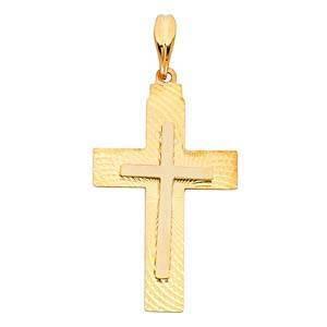14K Gold 19mm Two Tone Cross Religious Pendant