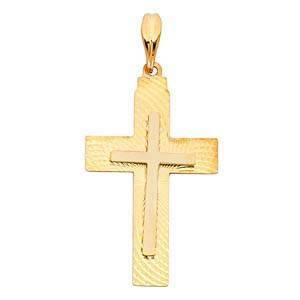 14K Gold 19mm Two Tone Cross Religious Pendant - silverdepot