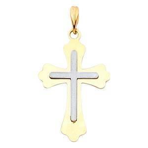 14K Gold 15mm Two Tone Cross Religious Pendant - silverdepot