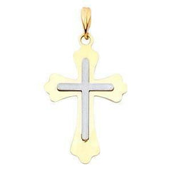 14K Gold 15mm Two Tone Cross Religious Pendant