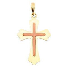 14K Gold 15mm Two Tone Cross Religious Pendant