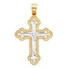 Load image into Gallery viewer, 14K Gold 19mm Two Tone Cross Religious Pendant - silverdepot