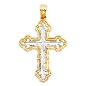 14K Gold 19mm Two Tone Cross Religious Pendant - silverdepot