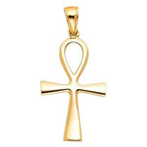 14K Yellow Gold 18mm Ankh Cross Religious Pendant